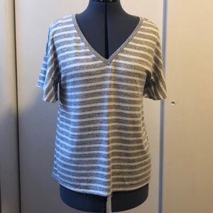 Grey Striped Top with Ruffle Sleeve | Medium